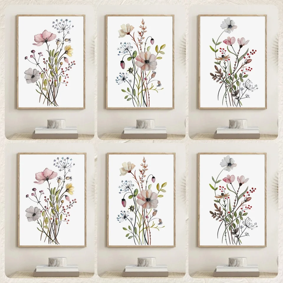 Nordic Botanical Watercolor Flower Wall Wall Art Plaght Canvas maľba pre izbu v kancelárii škola dekorácie Domáce dekorácie