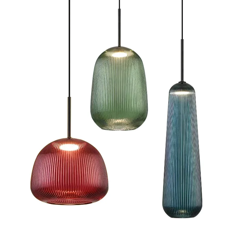 Nordic LED farebné sklo prívesok Svetlo zelená lampa pre spálne jedále