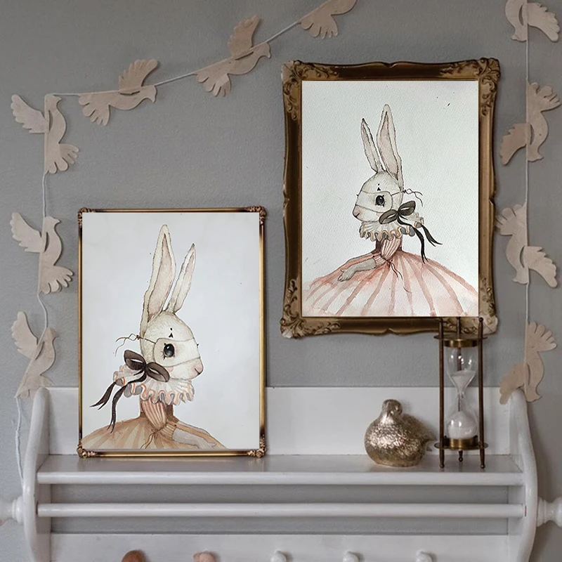 Nordic Modern Cartoon Moon Rabbit Girls Carousel Canvas Painting Spray Color Swan Art Plaget Kids detská detská izba Wall