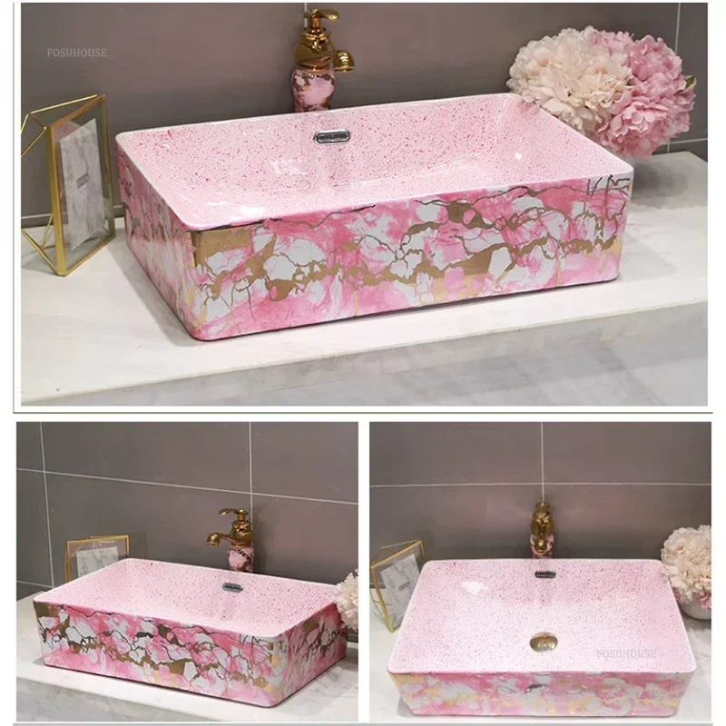 Nordic Pink Weather Winks Simple retro nad pultom umenie umenie keramické umývanie povodie Hotel Hotel kúpeľňa Washbasins Single Basin D