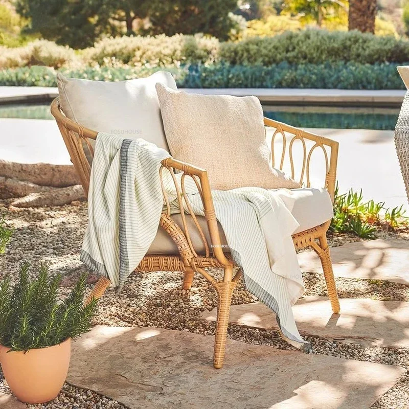 Nordic Rattan Outdoor Sofas Moderný záhradný nábytok návrhár voľného času balkón terasa a stoličky kombinácia Domáca pohovka stoličky L