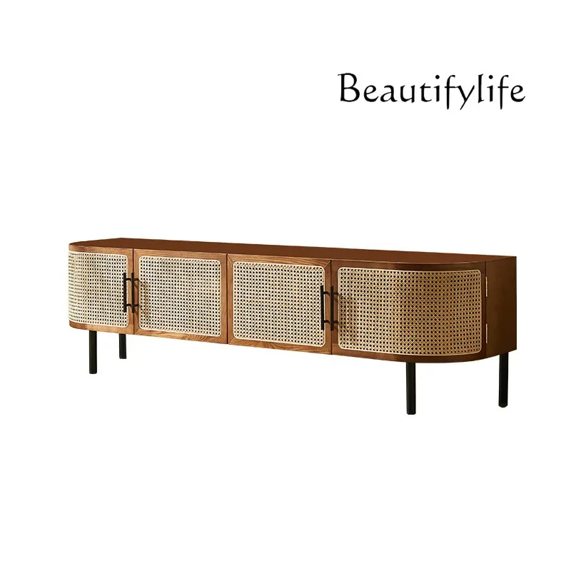 Nordic Rattan Stredoveké televízne skrinky Malý byt Moderný jednoduchý audiovizuálny skrink Simple Wood Audio-vizuálny