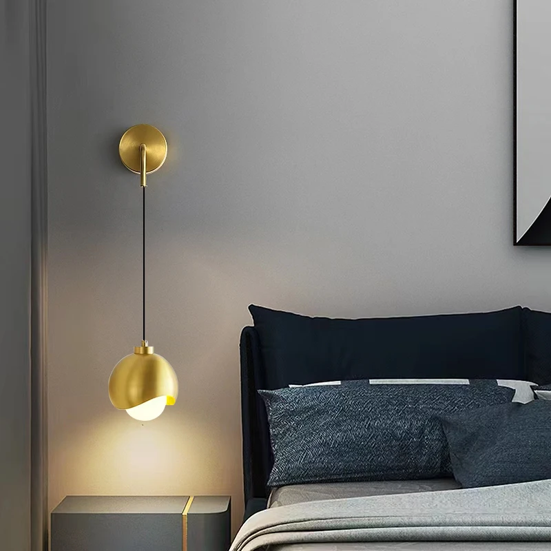 Nordická mosadzná nástenná ľahká spálňa lôžko sklenená guľová lampa lampa Čierna obývacia izba Ackground Wall Aisle Study Decor Sask Sonce Lamp