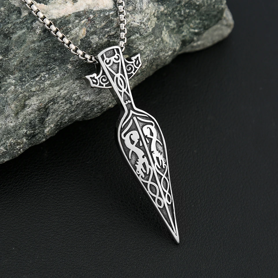 Nordická móda z nehrdzavejúcej ocele Viking meč oštep prívesok Náhrdelník Odin Spartan Warrior Spear Nurderese Scandinavian Jewelry