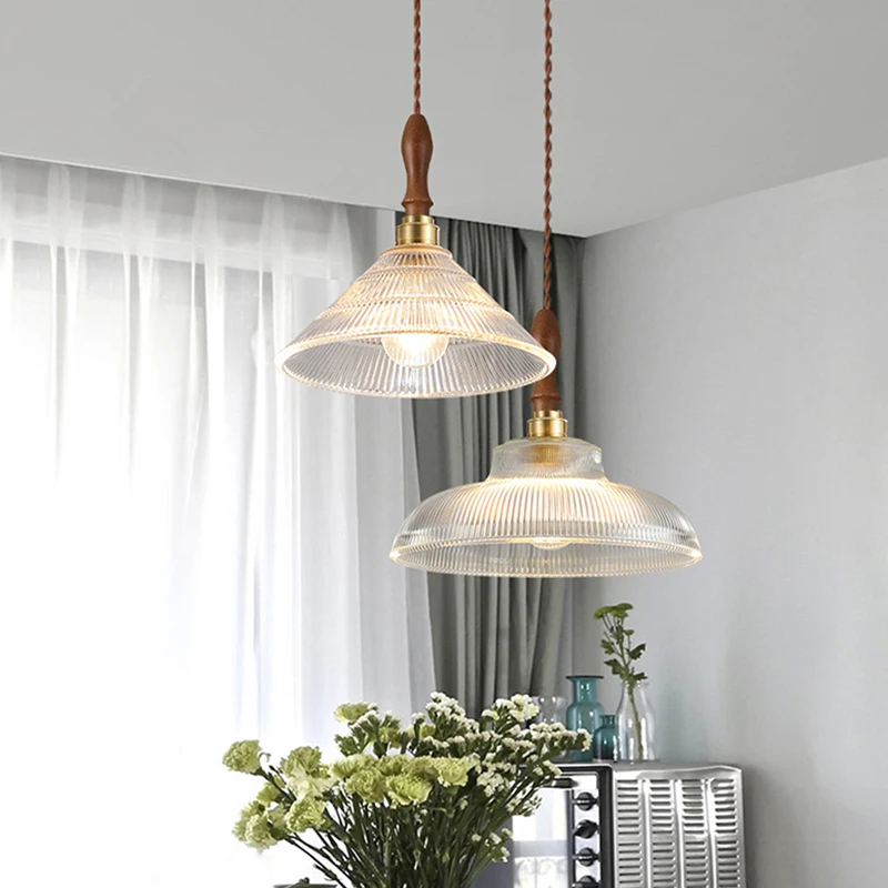 Nordické drevené prívesok Glass American Vintage príslušenstvo Domáce dekorácie Svetelná spálňa Obývacia izba reštaurácia Copper Luster Lamp