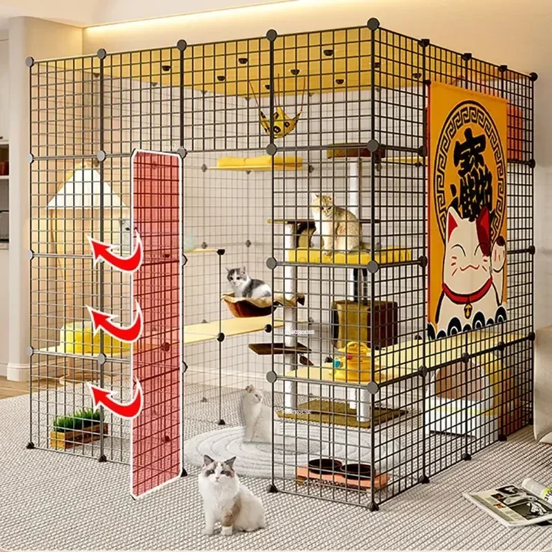 Nordické minimalistické kované železné klietky Svetlo luxusný dom v interiéri mačací dom veľkú mačku Villa Pet Shop viacvrstvová klietka pre mačky f