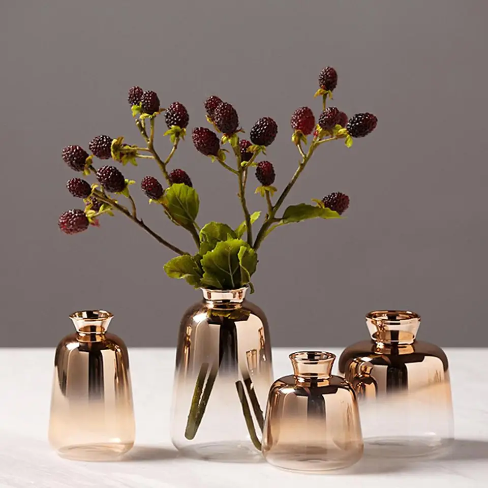 Nordické minimalistické moderné pozlátené gradientné sklo Small Vase Terrarium Container Flowerpot Svadobný stredobod Svadba