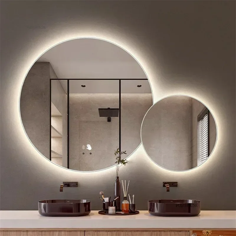 Nordické okrúhle inteligentné zrkadlo Minimalistické nástenné kúpeľné zrkadlá kúpeľňa Washstand Light Luxusné obliekanie so svetlom X