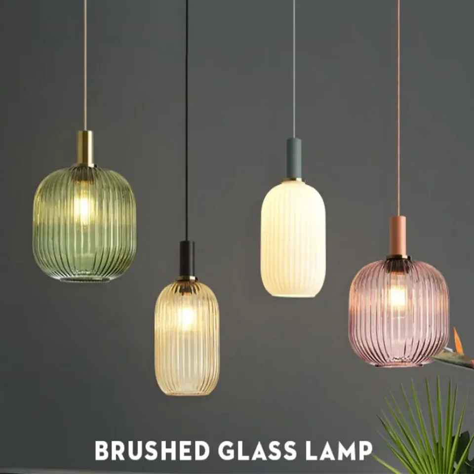 Nordické retro sklo prívesok Svetelná reštaurácia farebná kreatívna obývacia izba lampy lôžko LED E27 Vintage prívesok lampa