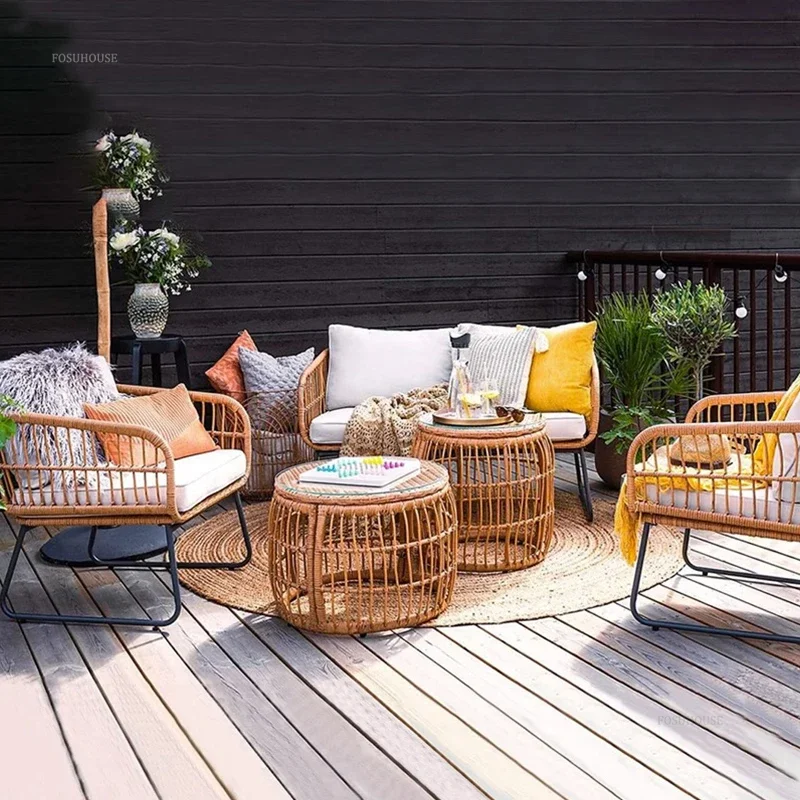 Nordické vonkajšie záhradné pohovky nádvorie Balkón voľný čas PE Rattan Pohovka vonkajšie hotel Homestay Witerproof a Suncreen Sofa a