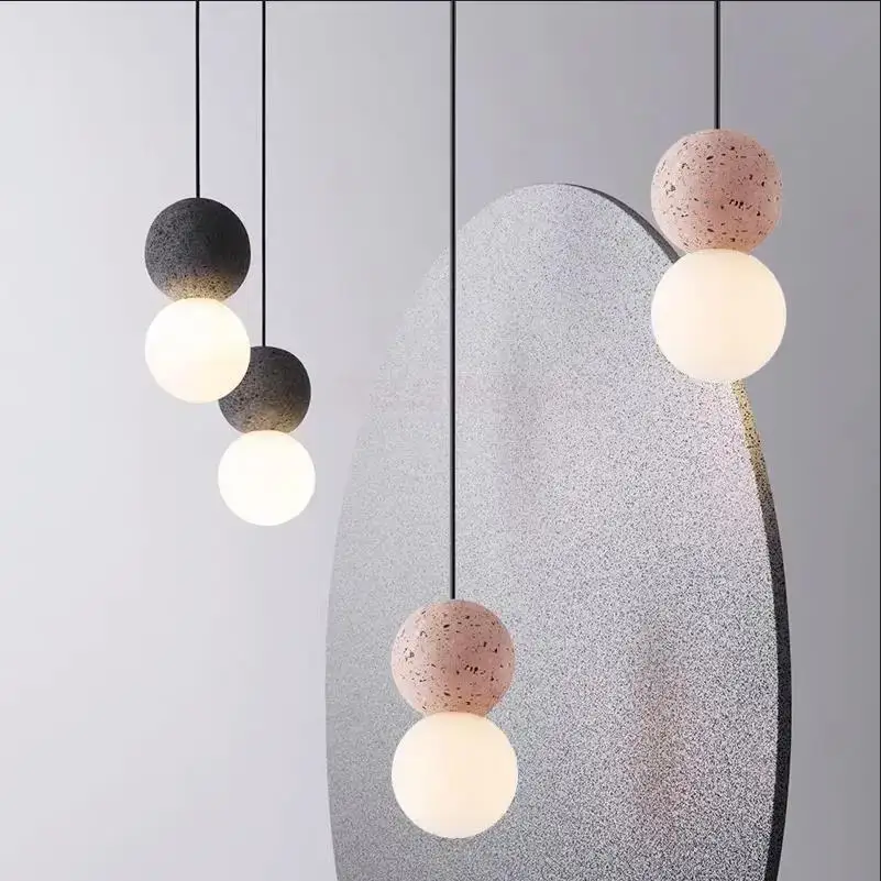 Nordický cement prívesok Svetlá spálňa lôžko Denné dekorácie drevené sklenené guľôčkové lampa kuchyňa LED osvetlenie svietidla svietidla