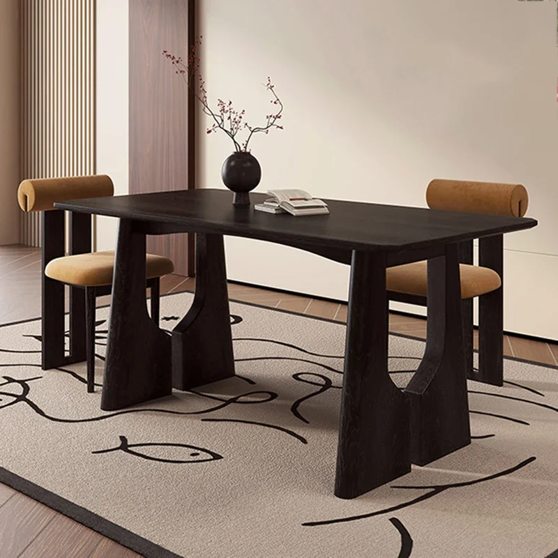 Nordický drevený jedálenský stôl Obývacia izba Čierny veľký obdĺžnikový jedálen