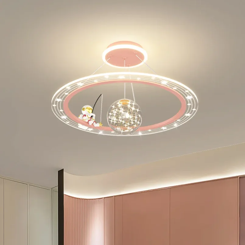 Nordický LED krúžkový kruh prívesok pre deti pre deti Detská spálňa visiace lampy Školské stropné lustre diaľkové ovládanie stmievacie