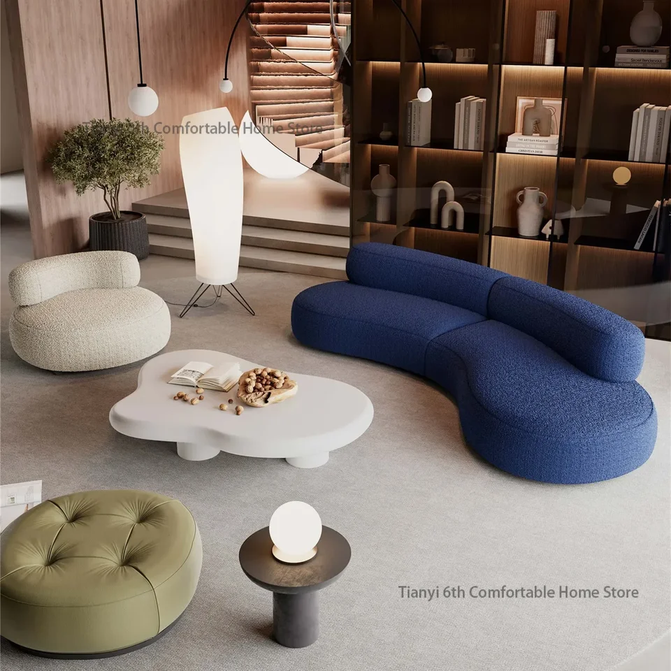 Nordický luxusný zakrivená tkanina Obývacia izba Sofa Taliansky minimalistický dizajn vákuum kompresia špeciálne v tvare pohovky Domáca nábytok