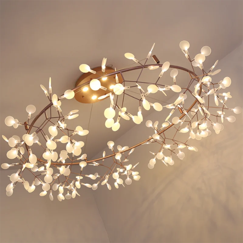 Nordický nový štýl Závesný obývacia izba lustr Moderná kuchyňa Firefly lampa ružová/čierna vetva okrúhle lustrové osvetlenie