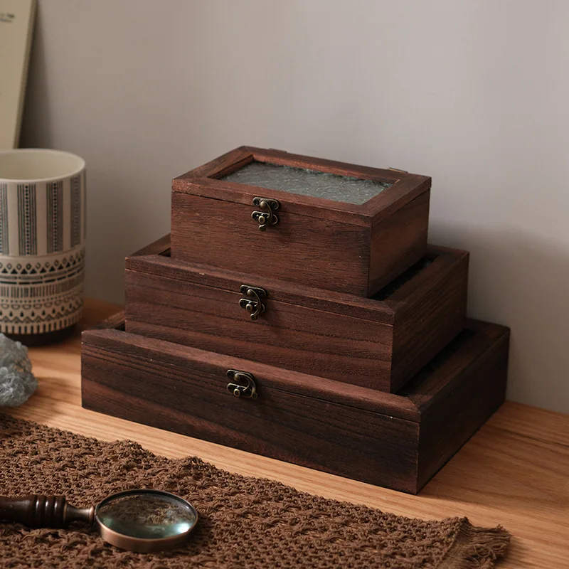 Nordický retro masívne drevo Begonia Flower Glass Storage Storage Skripta Desktop prestúpenie drevená krabica dekoratívna krabica