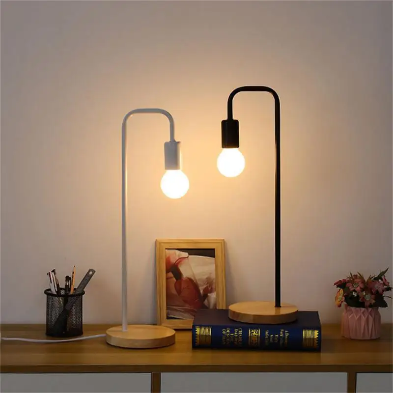 Nordický stolové svetlo čierna biela podkrovia vintage stolová lampa Drevená E27 Stolová žiarovka kovové železné príslušenstvo