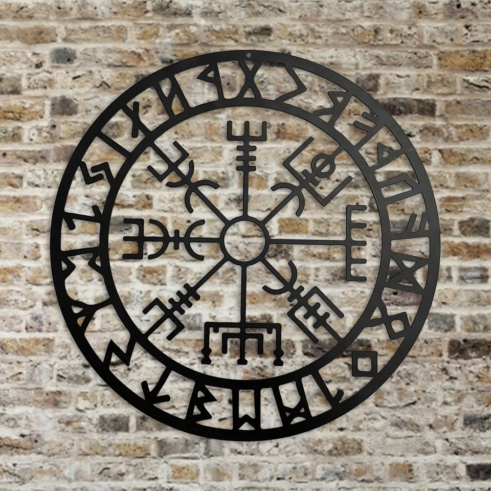 Nordický štýl železo Viking dekor nórska mytológia symboly nástenné závesné dekorácie kreatívne kovové kovové okrúhle nástenné dekorácie