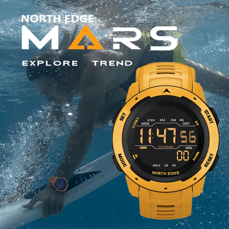 North Edge Mars Outdoor Sports Men's Dámske športové zápästie Watches Witerproof Night Light Vojenské hodinky Top triedy hodinky pre mužov