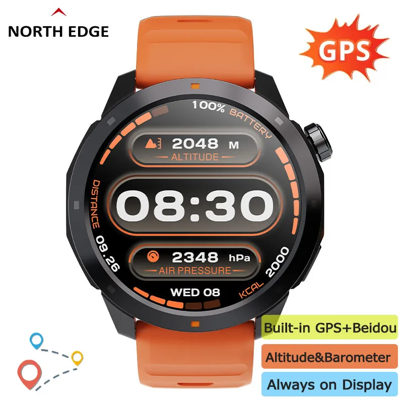 North Edge X-Trek 2 GPS Track Routs Sports Smart Watch 1,43 AMOLED SCRON 3ATM Vodotesná hodinky Bluetooth CALL NAVRAJÚCE COMPAS