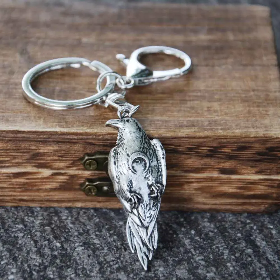 Nostalgia nórska Odin Raven Keychain Viking Crow Amulet Wicca Moon šperky kľúča kľúča Islandské doplnky darček