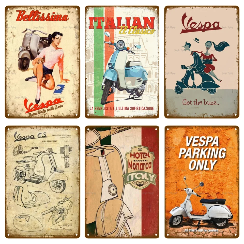 Nostalgic-art retro cínový znak Vespa Parking Only Darček pre ventilátory kovov kovové plakety vintage dizajn pre stenu