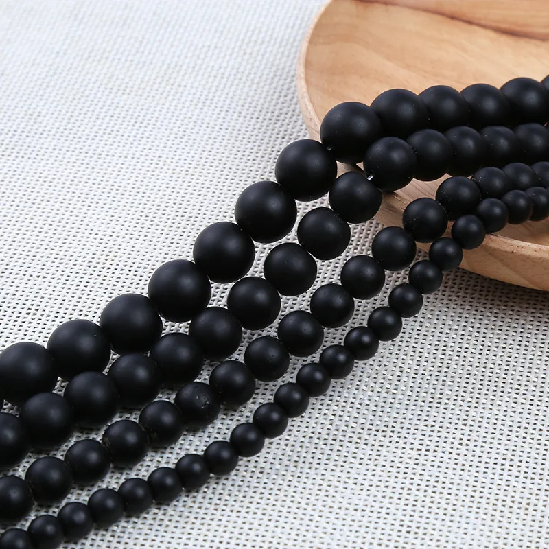 Noter 4/6/8/10/12 mm Onyx Stone Prály na šperky výroby čiernych okrúhlych matných letov DIY náramky