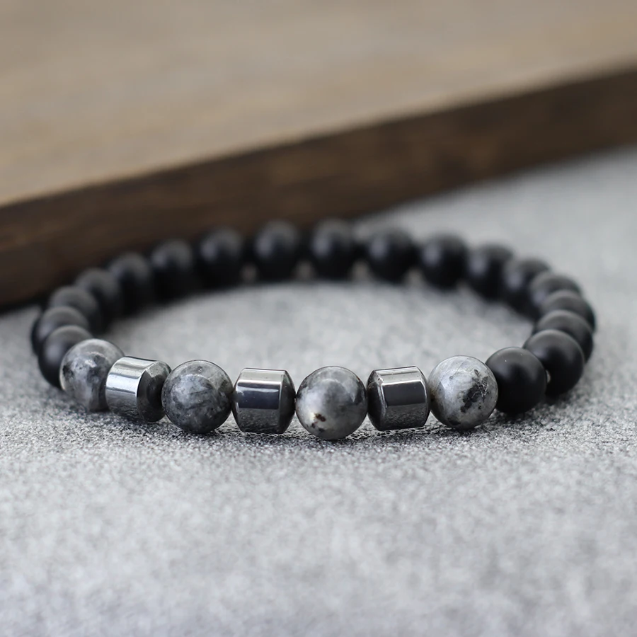 Noter štýlový onyx kamenný náramok pre mužov 8 mm prírodné howlite tiger oči Braslet hematit hojenie