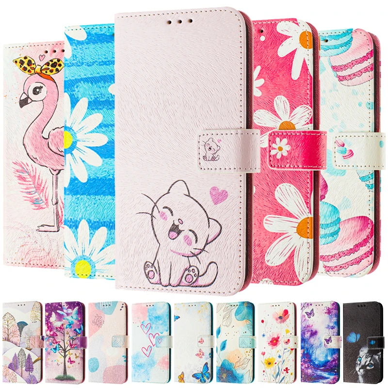 Notu11 Kožená puzdro pre telefón Xiaomi Redmi Note 11 Pro 5G 11S 11a Note1s Flip Cover Wallet Magnetické maľované puzdrá kvetinové medveď