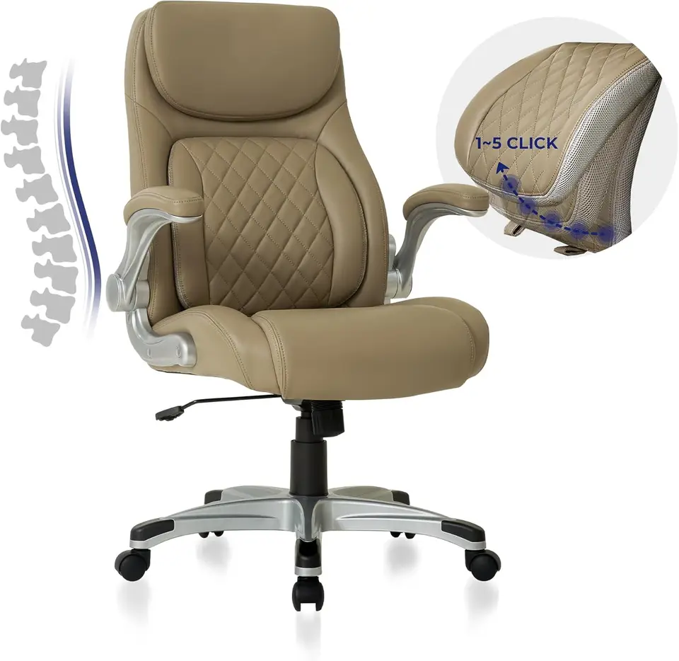 Nouhaus ergonomická kancelárska stolička Premium mikrovláknená koža nastaviteľná bedrová podpora a lakťové opierky, vysoká chrbát Comfy Desk Gaming