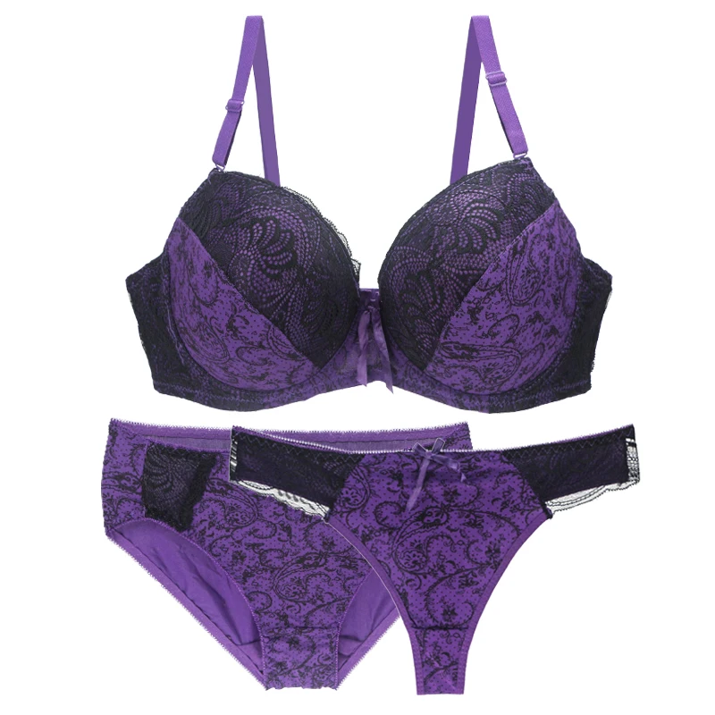 Nouvell bezšvový push Up Bra Sety pre ženy 3 kusové spodné prádlo bcdef pohár béžová čierna modrá purpurová červená biela plus spodná bielizeň