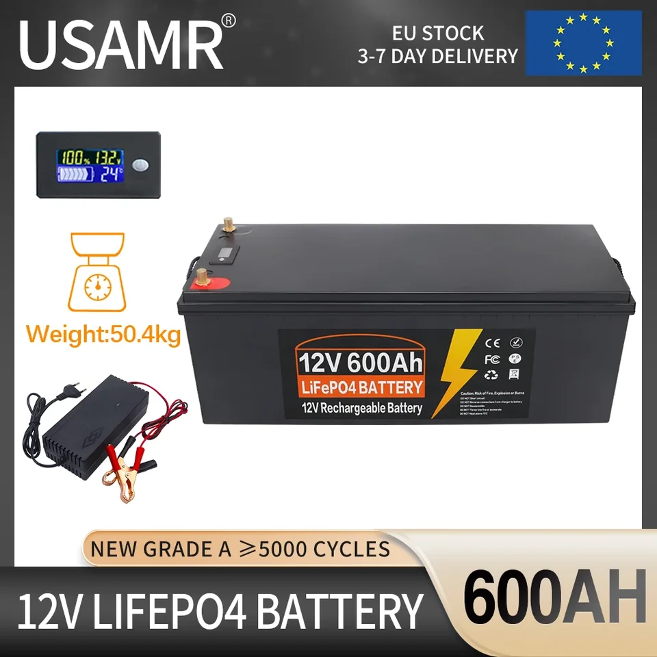 NOVINKA 12 V 600AH 500AH 300AH 200AH 100AH ​​LIFEPO4 BATTERICKÁ BATLIT-In BMS LITHIME ŽELEZNÉ FOSFOFTATION Č Nabíjateľnú bunku pre solárne lode