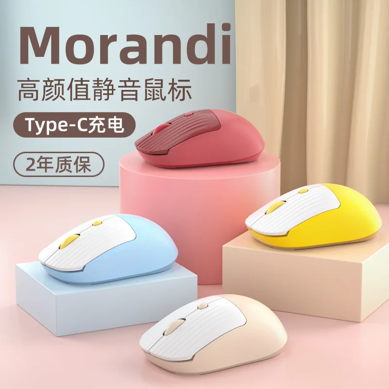 NOVINKA 2,4G RATON INALAMBRICO Wireless Mouse Tichá roztomilé dievčatá typu C Nabíjateľná herná kancelária Mouse pre prenosný počítač