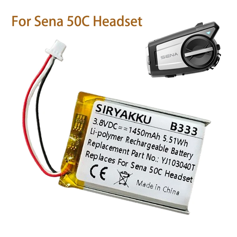 NOVINKA 3,8 V 1450 mAh nabíjateľné pre SENA 50C náhlavnú súpravu Bluetooth Comm System a 4K kamerový systém batériu