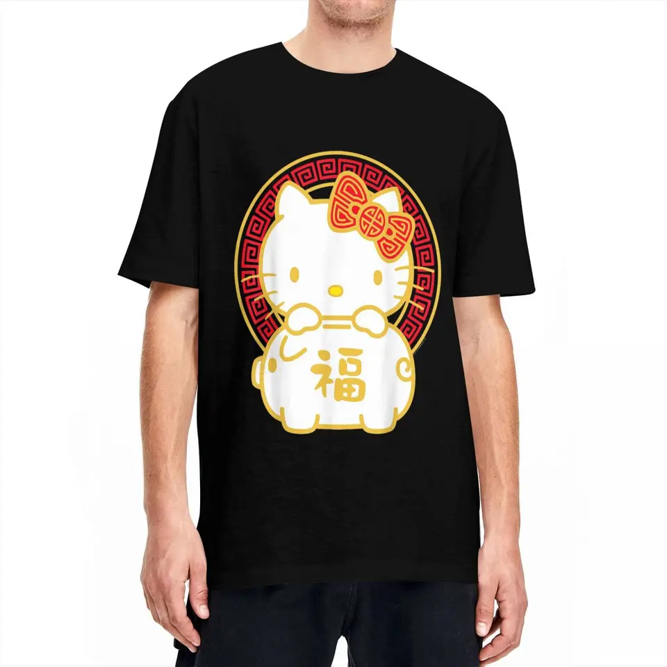 Novinka Hello Kitty Šťastný lunárny Nový rok tričká Pig Tričká Men Ženy 100% bavlnené tričko s krátkym rukávom Tees jedinečné topy