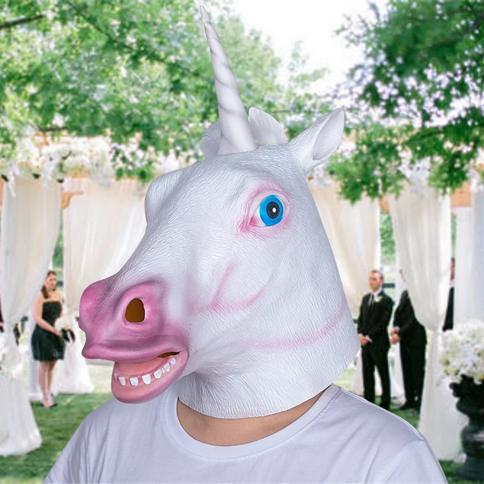 Novinka jednorožca hlava latexová maska ​​Horror Party Animal Head Head Head Luxury Fun Halloween Masquerade Prince Charming Dress Up