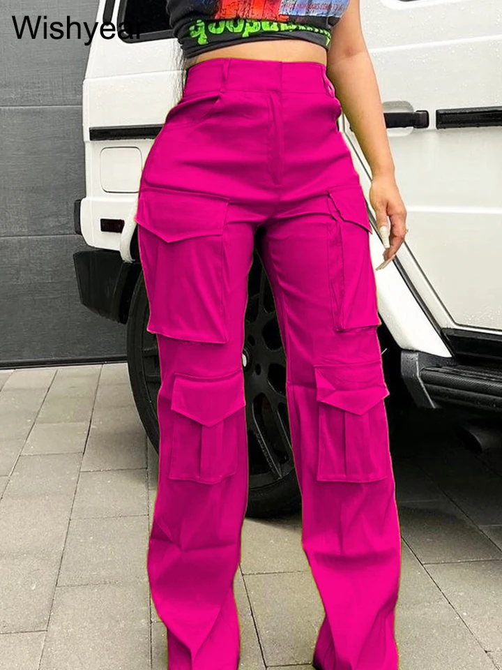 NOVINKA na jeseň zips fly gotické nákladné nohavice Ženy Sexy vreckové predné safari štýl Straight Night Club Baggy Rogger Pants