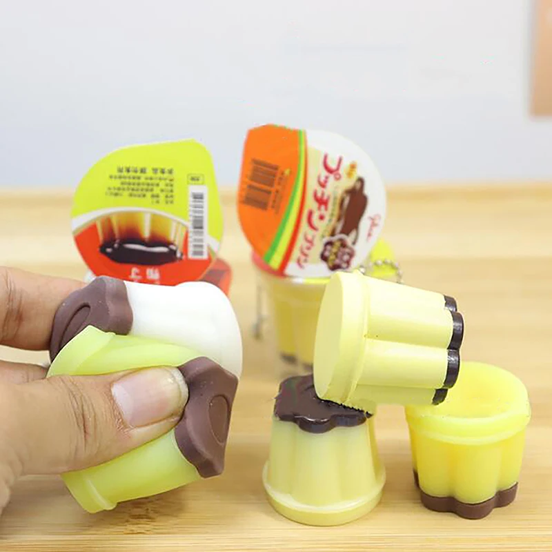 Novinka puding prívesok Pendant Food Play Zníženie tlaku Keychain vôňa antistress fidget stres, ktorý zmierňuje batohové dekorácie detské hračky