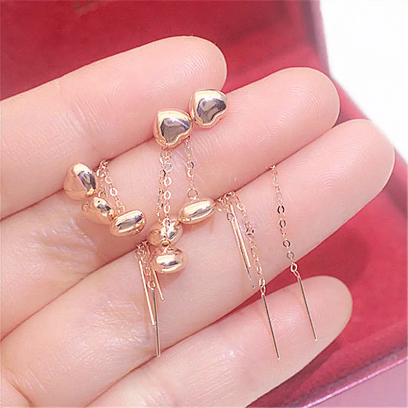 NOVINKA V 585 Purple Gold Glossy Reťazové náušnice v tvare srdca pre ženy, ktoré sa vyskytli 14k ružové zlato sladké a minimalistické šperky na párty