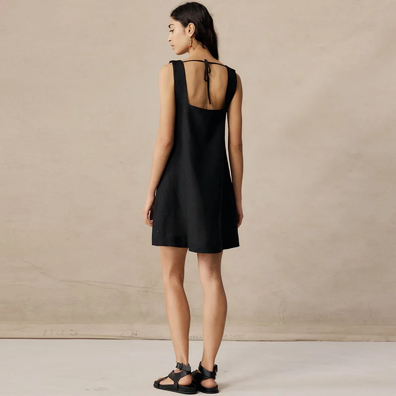 NOVINKA V Bavlnom ľanom šatách pre ženy 2023 Vintage Sleevless Back obväz letné šaty narodeninové oslavy Mini šaty pláž Sundress