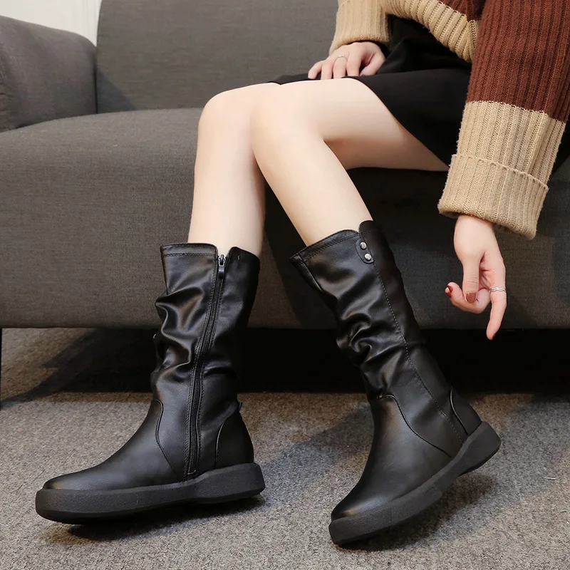 NOVINKA V Dámskych topánkach jesenný trend na strane ZIP Retro Boot Shoe Autumn 2023 Plochá elastická čierna hnedá neformálna neformálna kála Botas de Mujer