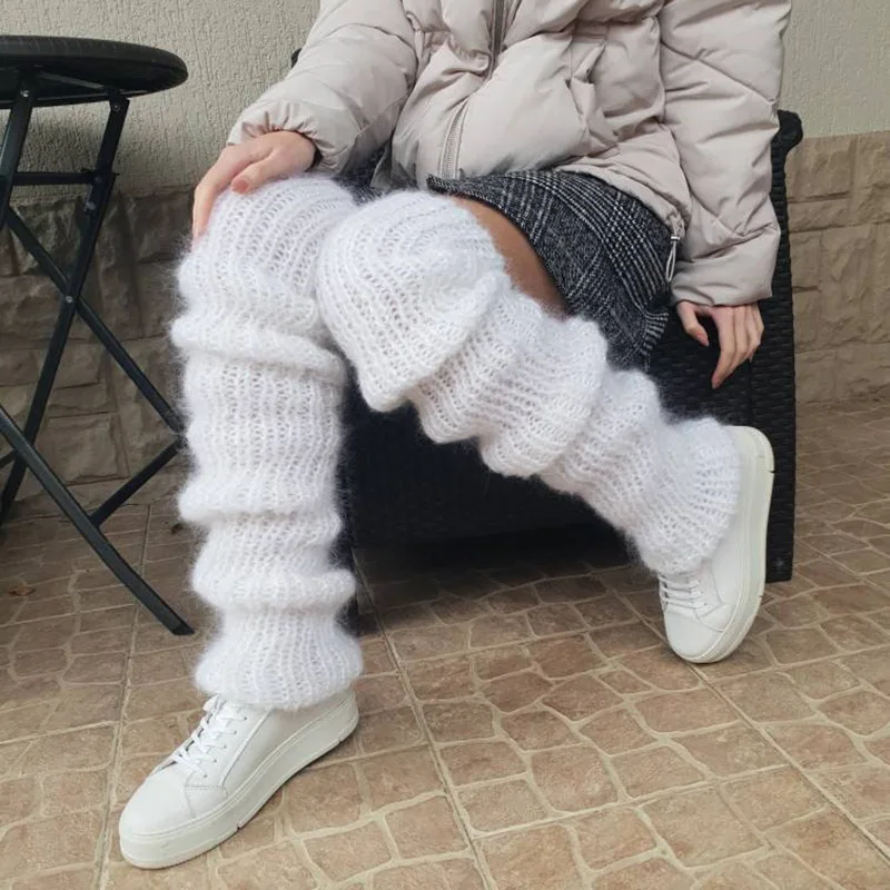 NOVINKA V JK LOLITA Noha teplejšie dámske jesenné zimné pletené nohy obal dlhé ponožky biele y2k punk gotické háčkovacie ponožky batožinové manžety