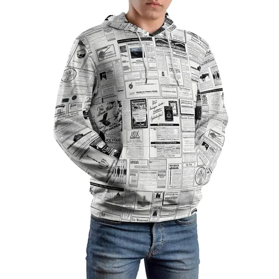 Noviny Príležitostné mikiny s dlhým rukávom Vinobranie reklama roztomilý pullover mikina zimná ulica v štýle nadmerne s kapucňou s kapucňou s kapucňou