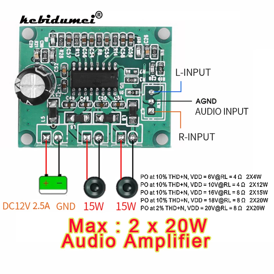 Novo 2*15W 2,0 kanál Mini Digital Stereo Audio Power Sound Zosilňovacia doska 30W DC 12V Power MP3 Amplifikation Modul