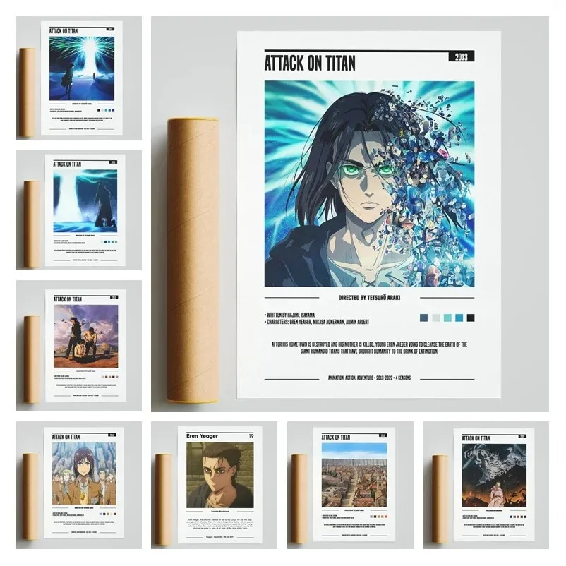 Novo 2022 Anime Movie Plagát Attack On Titan Final Season Manga Painting Wall Art Kids Kawaii Room Decor Domov Canvas Plagát