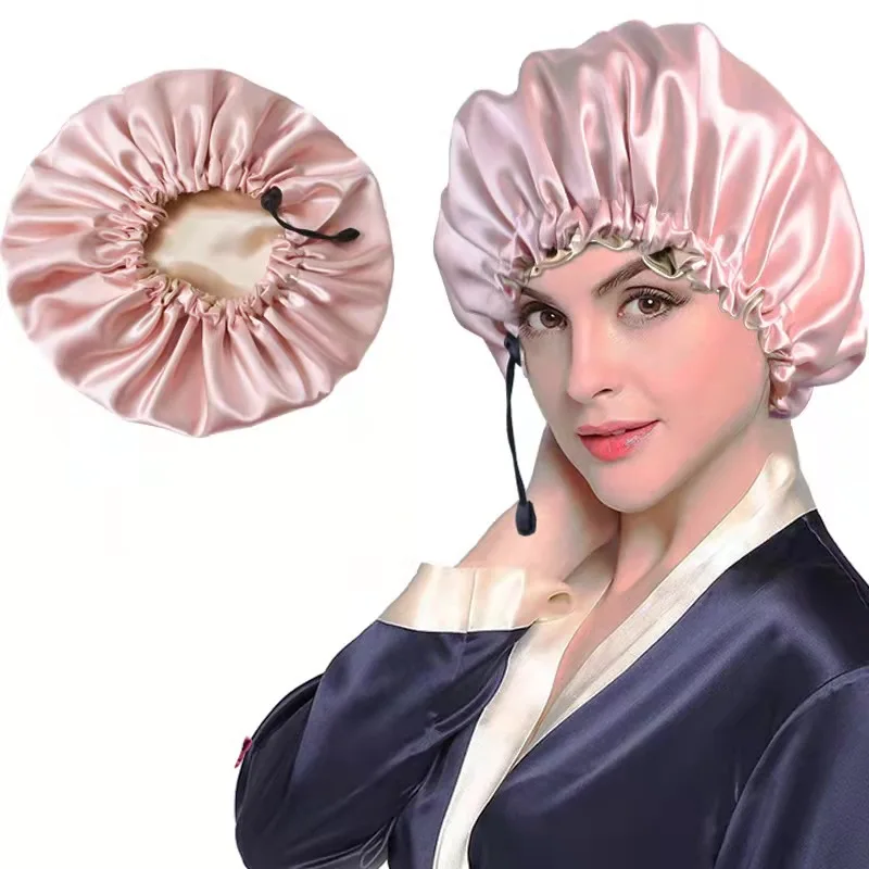 Novo dámska saténová pevná klobúk Sleep Sleeping Night Care Care Bonnet Nightcap pre ženy unisex čiapka
