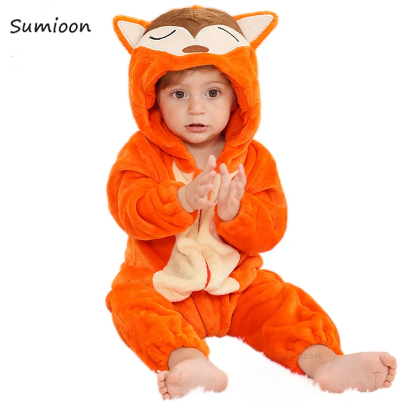 Novonarodené deti líška Kigurumi pyžamy zimné hrubé detské prikrývky slppers batoľa dojčenské oblečenie s kapucňou pyžamy spánok