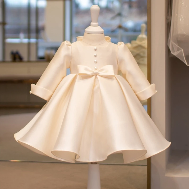 Novonarodené dievča princezná luk, šaty s dlhým rukávom Dojčenské batoľa batoľa Vestido svadobné hostiny narodeniny detské oblečenie 12 m-10y