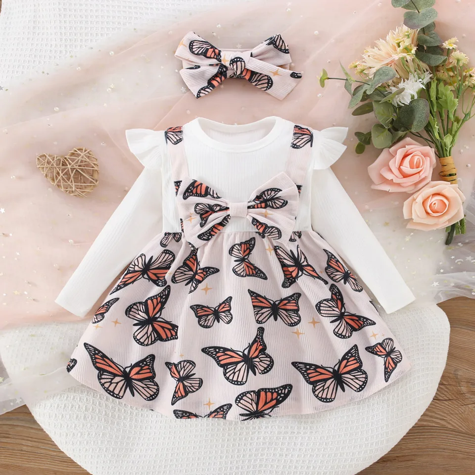 Novonarodené dievčatko oblečenie bowknot dlhý rukáv 1 rok narodeniny princezná Party šaty pre dievčatá detské oblečenie pre batoľatá oblečenie