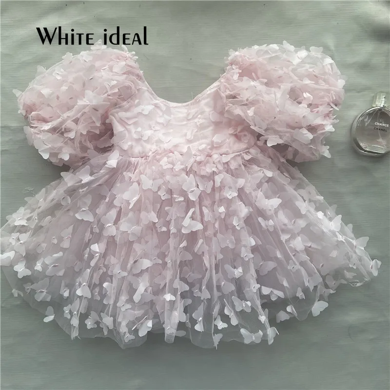 Novonarodené dievčatká Butterfly šaty pre batoľatá červenanie 3D Butterfly Lace Lace Birthday Gown Detský obrad Formálne Vestido pre 3y